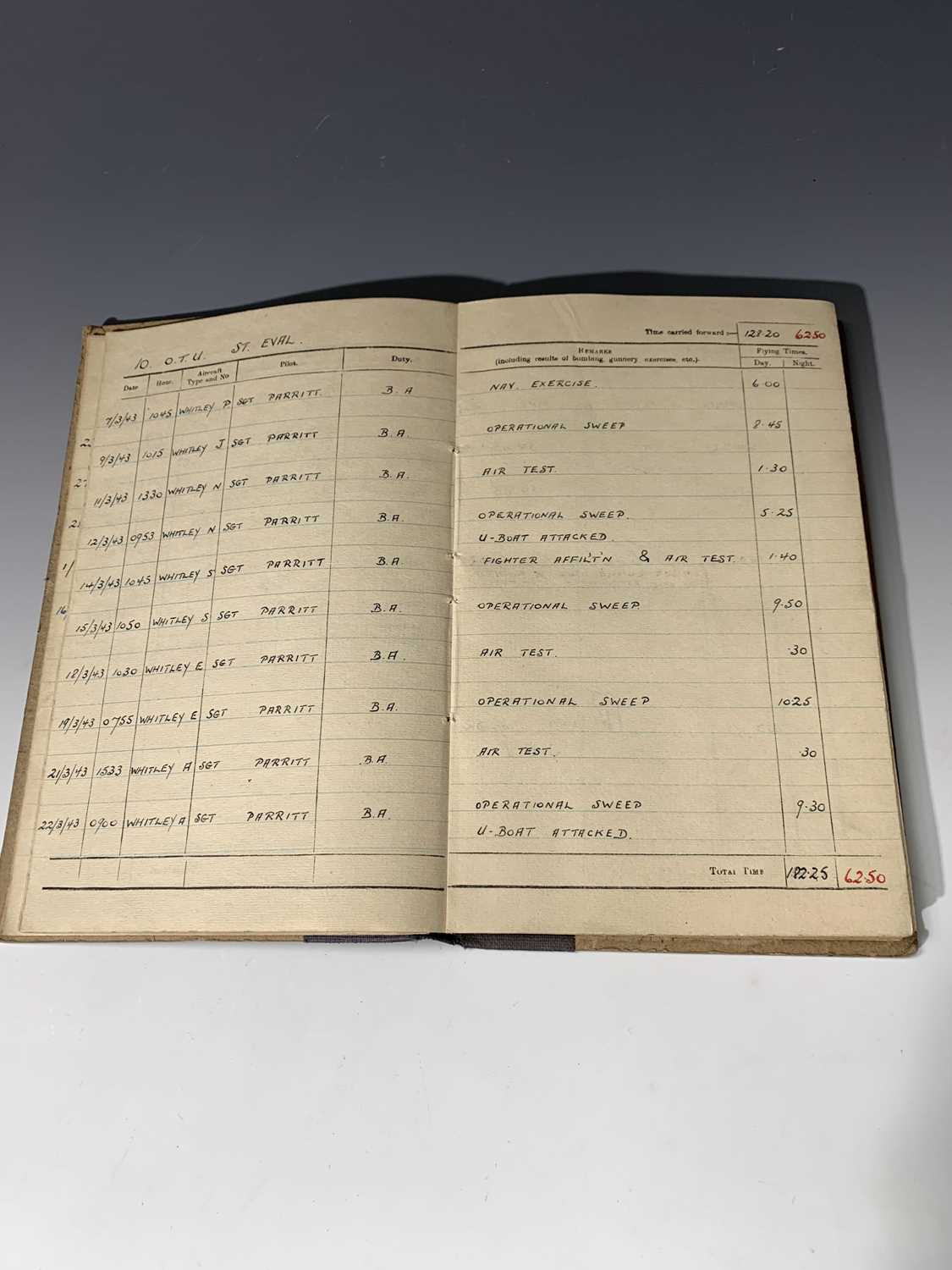 W.W.II BOMBER COMMAND "Observer's & Air Gunner's Flying Log Book." Sergeant B. Howard, flying - Image 23 of 24