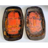 Two Eric Leaper (Newlyn) studio pottery orange lustre dishes, each having incised signatures to