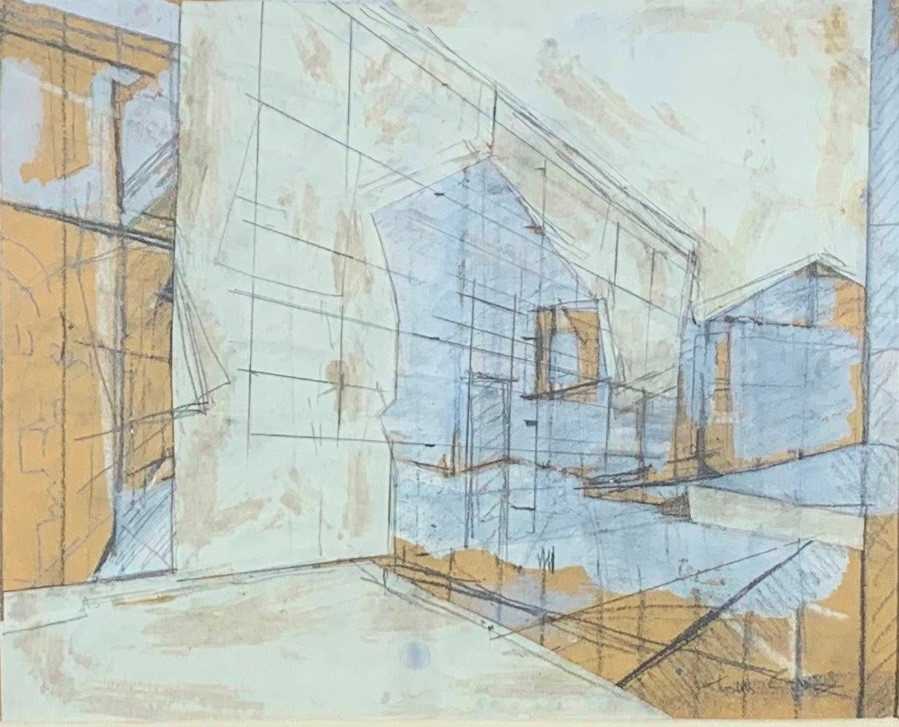 Tom CROSS (1931-2009) Sunlight in an Italian TownPencil and gouache collage on paperSigned Inscribed