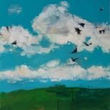 Simon POOLEY (1955) Rooks-Fly Past Mixed media on canvas Signed Labels to verso dated 2017 40 x