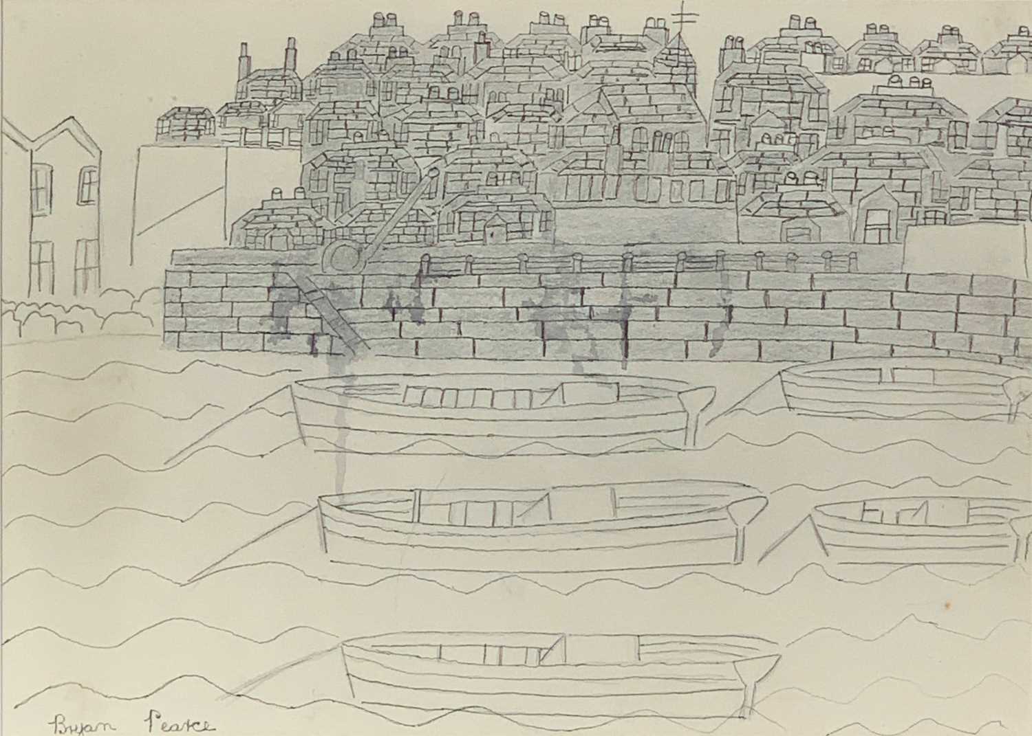 Bryan PEARCE (1929-2006) Boats in St Ives Harbour Pencil and Ink Signed 25 x 35cmCondition report: