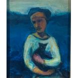 Zoe CAMERON (b. 1959) Girl With Cat By The SeaOil on boardIndistinctly signed and dated