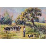 Maggie PICKERING (b.1940)Young Stockman with Friesian Cattle Pastel on paperSigned27 x 41cm