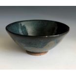 A Trevor Corser blue glaze bowl, diameter 19cm, height 8cm, impressed makers mark.