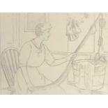 Ralph TODD (1856 - 1932)Interior - Woman Mending Nets Pencil drawing 27 x 34.5cmCondition report: UK