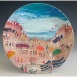 Simeon STAFFORD (b.1956)Beach Scene Oil on ceramic plateSigned Signed and dated 17.1.12 to base