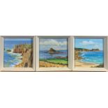 Dorcie SYKES (1908-1998) 'St Michael's Mount', 'Land's End' and 'Porthcurno'Three miniature oil on