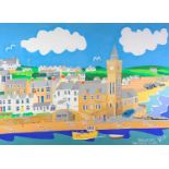 Richard Sidney LODEY (b.1950) Porthleven - The Clock Tower Acrylic and gouache on boardInscribed