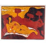 Rose HILTON (1931-2019) Figure in Landscape Linocut Signed, inscribed, numbered 2/10 and dated '93