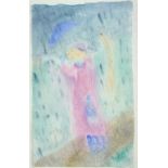 Dora HOLZHANDLER (1928-2015) Woman in the RainWatercolour and ink Inscribed verso34 x 21cm Condition