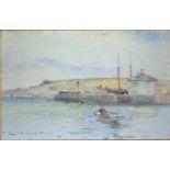 Eyres SIMMONS (1872-1955) North Quay from Harveys Dock, Falmouth Watercolour Signed Artist's label
