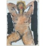 John EMANUEL (1930)Figure with Black Mixed media with gold leafMontpelier Studio gallery label to