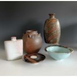 Five pieces of studio pottery by various potters.