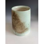 A Jack Doherty porcelain vase of tapering form with mottled celadon glaze and scraffito