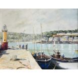 James R. RICHARDSON (XX) Figures on the Pier, St Ives Oil on board Signed and dated '55 $0 x 50cm