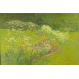 Fred DUBERY (1926-2011) The Serpentine Flower Bed Oil on card laid on board Signed with initials,