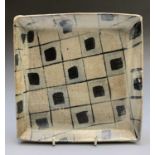 A studio pottery square dishImpressed marks, possibly Jane Perryman or Judith Partridge21 x 21cm