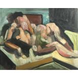 Colin SCOTT (1941-2006) Reclining figures Oil on board Initialled Titled and signed to verso 35 x