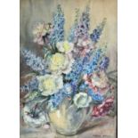 Marion L. BROOM (1878-1962) Flowers in a vase Watercolour Signed Remnants of a label to verso 78 x