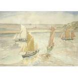 Mary MCCROSSAN (1865 - 1934)Trawlers going out to sea with white sail Watercolour Signed and dated