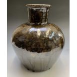 Trevor CORSER (1938-2015)A large globular stoneware vase with tenmoku glazeImpressed Leach pottery