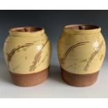 William 'Bill' MARSHALL (1923-2007)Two slipware lidded jars with sgraffito decoration Impressed