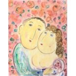 Dora HOLZHANDLER (1928-2015) Embrace Acrylic Signed and dated 91 36.5 x 28.5cm cm