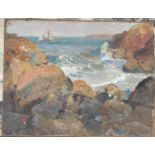 Arthur BEAUMONT (1879-1956)North Cornish Coast with Sailing VesselOil on canvas laid on