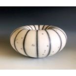 Tim ANDREWS A stripe resist 'Humbug' raku vase, height 11cm, diameter 23cm, Impressed makers marks.