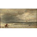 Henry MOORE (Style of)(1831-1895) A Horseman and his dog on the foreshore 19th century oil on panel