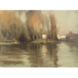 Sydney Strickland TULLY (1860-1911) Trees beside a lake Signed Oil painting on canvas 23 x 33.5cm