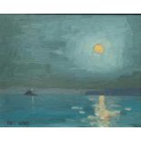 Eric WARD (1945)Harvest Moon Over Godrevy LighthouseOil on board Signed 17 x 20cm