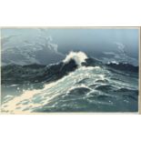 Oscar DROEGE (1898-1982) Woodcut Waves Signed 25#75 25.5 x 40.5cm