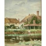 William Banks FORTESCUE (c.1855-1924) Thatched buildings, On The Exe Watercolour Signed 29 x 22cm