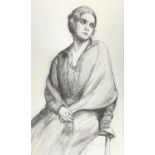 Charles SIMS (1873-1928) Posed on a stool Pencil drawing Signed 43 x 25cm