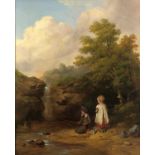 Isaac HENZELL (1823-1875)Children by a BrookOil on canvasSigned and dated 184458 x 47cm