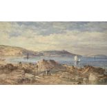 James George PHILP Gathering Seaweed, Swanpool, looking towards Pendennis Watercolour Signed and