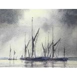 Cavendish MORTON (1911-2015) Barges Lying in Buttermans Bay, River Orwell Watercolour Signed and
