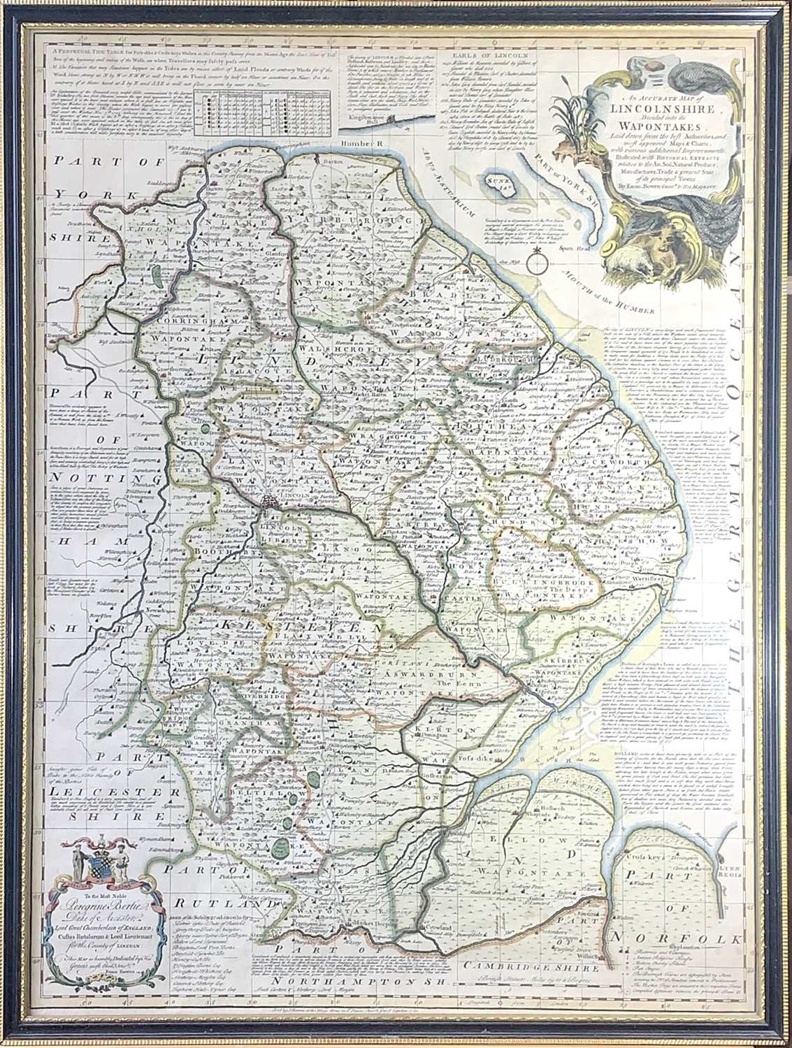 Map, handcolouredEmanuel BOWEN (1694-1767) An accurate map of Lincolnshire. Divided into its - Image 2 of 2