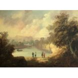 Early 19th century English School Figures in a landscape Oil on canvas, lined 32 x 43cm together