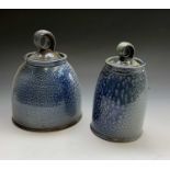 Jane HAMLYN (b.1940)Two salt glazed lidded jars with blue and green glazesImpressed marksTallest