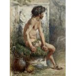 Walter LANGLEY (1852 - 1922) Greek God Dionysus, the God of Wine and JoyWatercolourSigned and