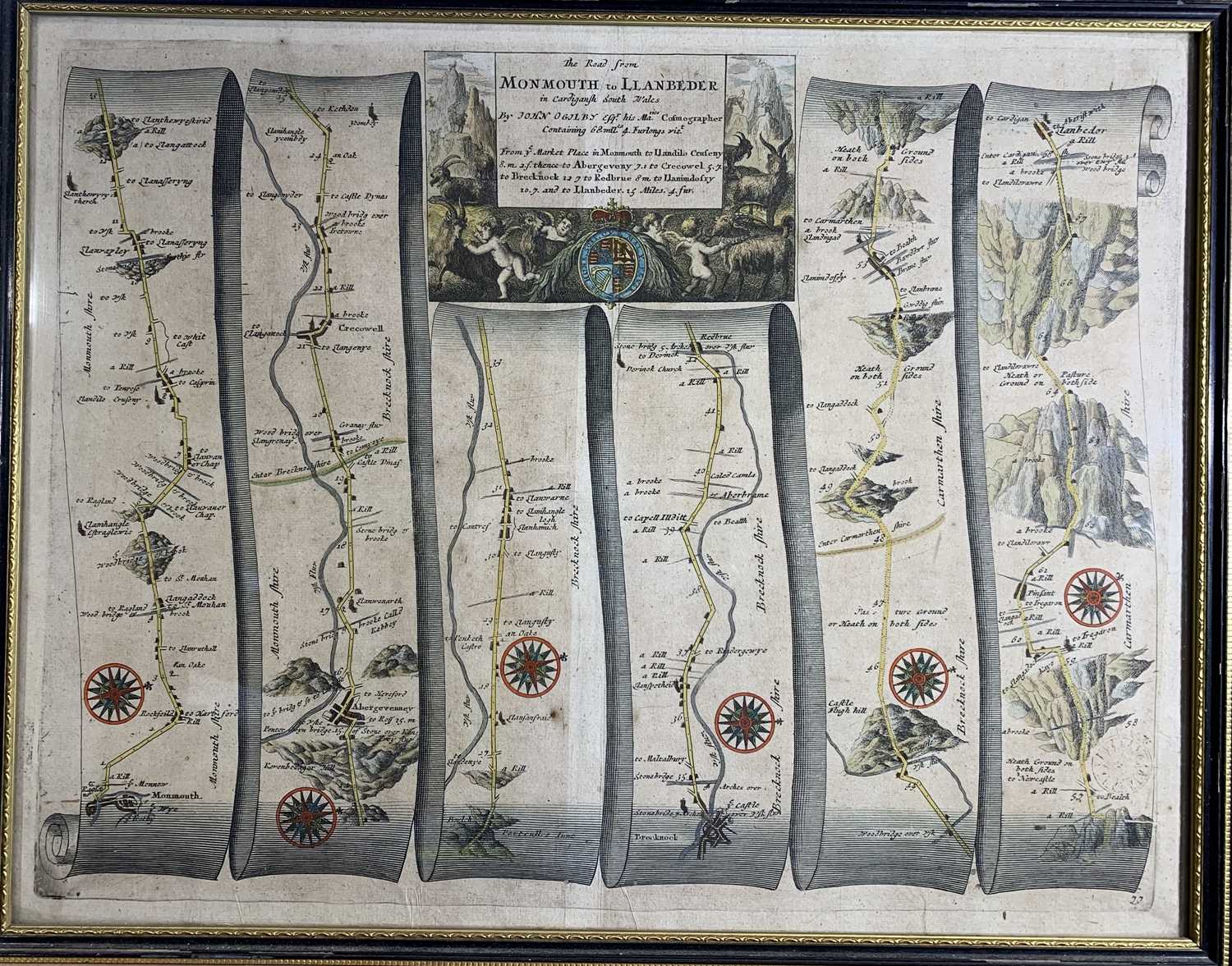 18th century road maps, hand colouredMonmouth to Llanbeder by John Ogilby35.5x45.5cmTogether with