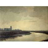 Cavendish MORTON (1911-2015) Blythburgh Church and the River Blyth, Sunset Oil on board Signed and