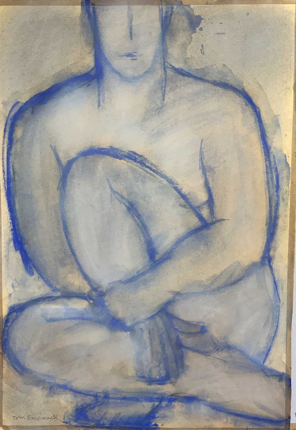 John EMANUEL (1930)Model in Blue Watercolour Signed 55 x 38cm