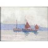 Frederick MASSEY (XIX-XX) Fishing luggers in Carrick Roads Watercolour Signed with initialls 11 x
