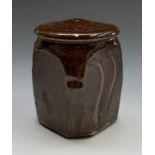 Scott MARSHALL (1936-2008) A small lidded pot with tenmoku glaze Painted initials 'MG' to base but