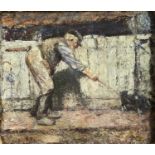 Harry FIDLER (1856-1935) Badly Behaved Piglet Oil on canvas Signed with initialls Inscribed to verso