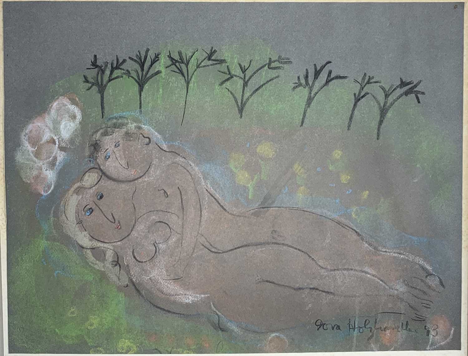 Dora HOLZHANDLER (1928-2015) Lovers in the Park Pastel Signed and dated 93 38 x 49cm