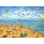 Yvonne HUTCHCRAFTSunny Sands Beach, Folkestone Acrylic on canvasSigned 50 x 70cm